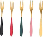 OKUMEYR Stainless Steel Dessert Forks Set of 5 Simple Design for Appetizers Mini Cakes Seafood