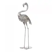 GARDEN DECOR GALVANIZED STANDING TALL FLAMINGO METAL STATUE YARD ART