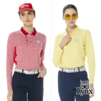 在飛比找momo購物網優惠-【Lynx Golf】女款純棉材質百搭橫條紋精美花邊領脇邊剪
