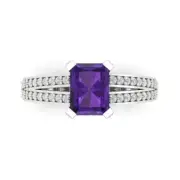 2.45 ct Emerald Cut Natural Gemstone Solitaire with Accents Ring White Gold
