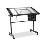 Artiss Drawing Desk Drafting Table Craft Adjustable Glass Art Tilt Drawers Black