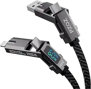 PZOZ USB C Lightning Cable, 4-in-1 Multi Charging Cable, [60W] PD Fast Charging Cord LED Display with Lightning/Type C/USB A Ports for iPhone 16 Pro Max/15, iPad Pro MacBook Samsung and More (1.5m)