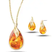 4-Carat Genuine Amber Pendant Necklace And Earrings Set