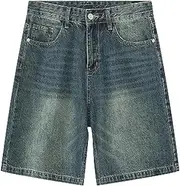 [CUTEGAL] Jorts for Men Denim Shorts Baggy Jorts Mid Rise Stretchy Patchwork Jeans Shorts Jorts Y2K