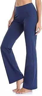 [Generic] Yoga Pants Pockets Mesh Leg High Leggings Waist Fitness Sports Flared Pants for Yoga Trousers Yoga with Pocket Flare Women Yoga Pants Polyester Rayon Pants