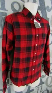 New Eddie Bauer Outdoor Men M Andorra Red Cotton Plaid Flannel Button Shirt $60