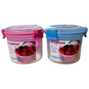 2 Sistema To Go Collection Breakfast Plastic Bowl Container w/Spoon Pink & Blue