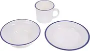 Vintage Dinnerware Set - 1 Set of White Blue Rim Plates Bowls and Cups for Kitchen Dining Perfect for Serving Rice Soup Noodles and Salads