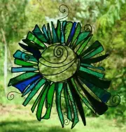 SEA ANEMONE Authentic Stained Glass OCEAN SUNCATCHER Blue Turquoise WINDOW SIZED