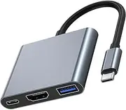USB C to HDMI Multiport Adapter Cable with Charging Port, Converter for Mac iPad pro MacBook, 4K HDMI to USB C Hub Adapter for Monitor Laptop, USB-C to USB 3.0 Adapter 5Gbps Dongle (USBC Hdmi 4K30Hz)