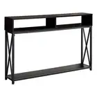 47 Brown and Black Frame Console Table With Shelves