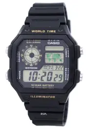Casio Digital World Map World Time Alarm Illuminator AE-1200WH-1BVDF Mens Watch