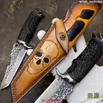 🌸好貨熱賣黑騎士進口鍛造大馬士革鋼直刀VG10鋼芯戶外防身小刀具收藏刀