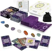 Tarot Cards Set with Guide Book,Tarot Cards for Beginners,Tarot Cards Deck with Meanings on Them,Learning Tarot Deck Fortune Telling Game with Velvet Tarot Bag and Chakra Stone