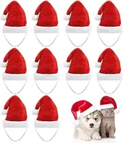 Beiabang 10 Pcs Dog Cat Pet Santa Hat Christmas Pet Costumes Santa Hat Pet Christmas Photo Props with a Christmas Drawstring Gift Bag for Puppy Kitten Small Cats Dogs