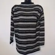 NWT Valerie Stevens Petites Lambswool & Rabbit Hair Sweater Black Gray Sz PM