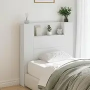 vidaXL LED Headboard Cabinet - Engineered Wood Bedroom Storage Unit with Adjustable RGB Lighting, White Finish, 100x16.5x103.5 cm
