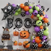 Halloween Balloons Garland Arch Kit Orange Purple Green Black Confetti with Bat