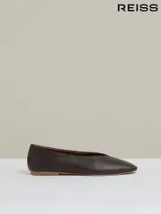Reiss Chocolate Amelia Leather Rounded-Point Toe Ballet Flats (F22247) | $295
