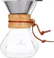 Pour Over Coffee nd Tea Maker, Coffee Dripper with Stainless Steel Filter, Wood and Glass Coffee Brewer pot, Heat Resistant Decanter, 400 ml