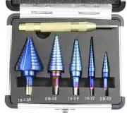 Hss Nano Blue Coated Step Drill Bit With Center Punch Set Hole Cutter Drilling Tool