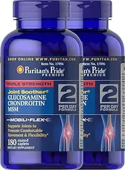 Puritan's Pride 2-Pack of Triple Strength Glucosamine, Chondroitin & MSM Joint Soother-180 Caplets (360 Caplets Total)