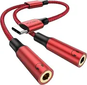 [MOSWAG] Type C to Dual 3.5mm Aux Headphone Jack Adapter, Hi-Res 2 Way Audio Y Cable Cord Compatible with iPad Samsung S23 S22 Google Pixel 7 6 Pro 5