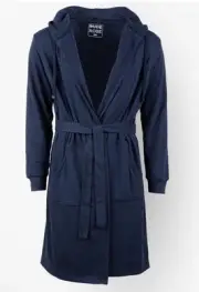 Dude Robe Mens Navy Blue Terry Cloth Towel Lined Hooded Bath Robe Sz L/XL NWT