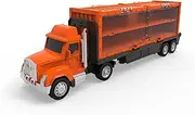 Driven by Battat – Toy Carrier Truck for Kids – Realistic Orange Toy Vehicle – Movable Parts – Toy Truck with Container & Trailer – Toy Car Carrier