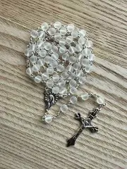 White Colour Glass Bead Silver Holy Rosary for Catholic Church Prayers / Gift