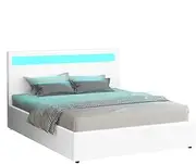 ALFORDSON LED Bed Frame King Size with Gas Lift Storage Base, Mattress Topper Platform Foudation with RGB Headboard PU Leather Uphostery, Max 350kg, Lahela White