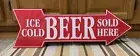 Ice Cold Beer Sold Here Metal Arrow Sign Tap Brew Keg Bottle Can Bar Wall Decor