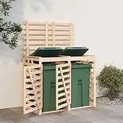 Double Wheelie Bin Storage, Solid Pine Wood, 162x91.5x128.5 cm, Outdoor Waste Bin Store with Ventilation and Flexible Door Design