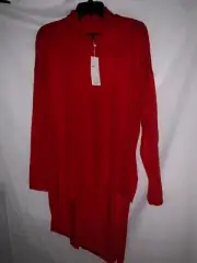 Eileen Fisher Lava Red Asymmetric Hi-Lo Merino Wool Turtle Neck Sweater Top S, L
