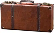 feilario Vintage Leather Storage Trunk Small Portable Decorative Luggage Suitcase Movie Prop Luggage- 2 Size Option, Brown, Brown, L