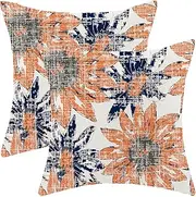 BETGINY Burnt Orange Navy Blue Pillow Covers 24x24, Vintage Sunflower Outdoor Decorative Throw Pillows for Couch, Retro Floral Decor Cushion Cover 2 Pcs Soft Farmhouse Square Pillowcase for Bed Safa
