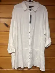 TAHARI White 100 Linen Button Up Long Tunic Shirt Womens Plus Size 3X Casual Top