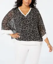 Tommy Hilfiger Women's 1x Plus Floral-Print Chiffon Blouse, Black, $100, NwT