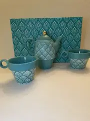 Pinky Up Tea-Set For Two, Turquoise Tea Set By Taylor **New In Gift Box**