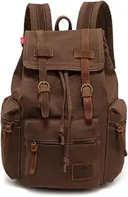 AUGUR Vintage Canvas Leather Backpack Large Laptop Rucksack Bookbag Satchel Hiking Bag