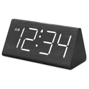 Wooden Digital Alarm Clocks for Bedrooms - Electric Desk Clock with Black