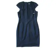 NWT Tahari ASL Kilo in Navy Blue Cap Sleeve V-neck Stretch Sheath Dress 10 $159