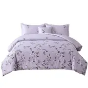 Leaves Pattern Purple Soft Quilt Duvet Cover Set for Queen King Bed