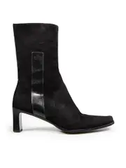Black Suede Square Toe Heeled Boots