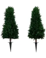 Nearly Natural Set of 2 3ft UV-Resistant Artificial Cedar Plant With Integrated Ground Stake (Indoor/Outdoor)