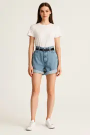 High Waisted Rolled Up Boyfriend Jean Shorts