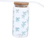 iplusmile Cute Bow Design Glass Tumbler with Lid and Straw Versatile Drinking Cup for Coffee and Juice Capacity for Office and Outdoor Use Sealed for Travel