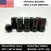 24PC+KEY 12X1.5 FOR LEXUS BLACK TUNER RACING SPLINE 1.38'' TALL WHEEL LUG NUTS