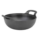 HG Cast Iron Wok With 2 Handle Wooden Lid Frying Pan With Flat Base Uncoated For