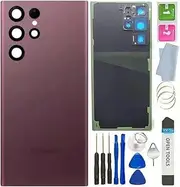 Galaxy S22 Ultra Back Glass Cover Replacement Waterproof Housing Door with Camera Glass Lens and Tape Parts for Samsung Galaxy S22 Ultra S908 +Tools (Burgundy)